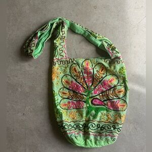 Vintage Sequins & Embroidery Green,
pink, Over-the-Shoulder Bag purse - Peacock